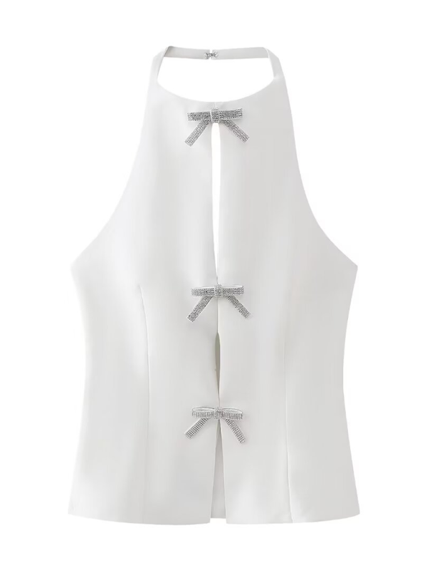 Blouse à nœud à lacets sans manches Bow-tiful - Haut tendance pour femme 