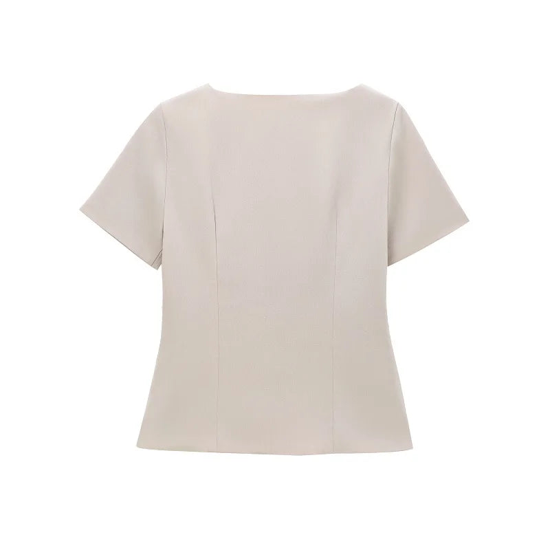 Blouses - Structured Business Blouse Short-Sleeved Top for Office