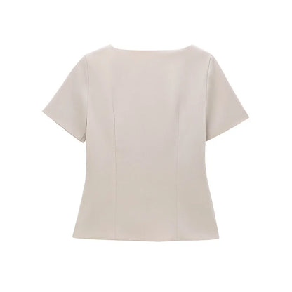 Blouses - Structured Business Blouse Short-Sleeved Top for Office