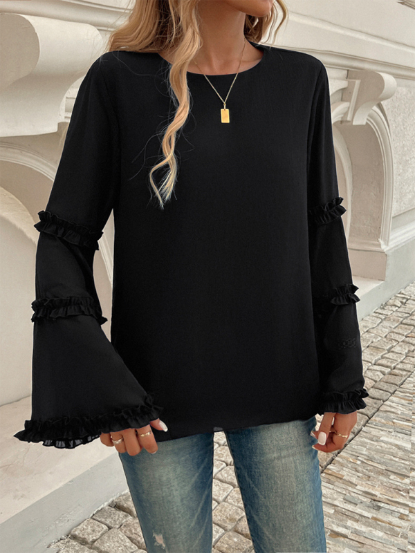 Blouses - The Ruffle Sleeve Blouse for Woman