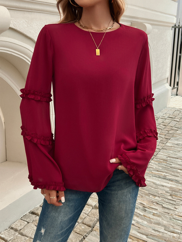 Blouses - The Ruffle Sleeve Blouse for Woman