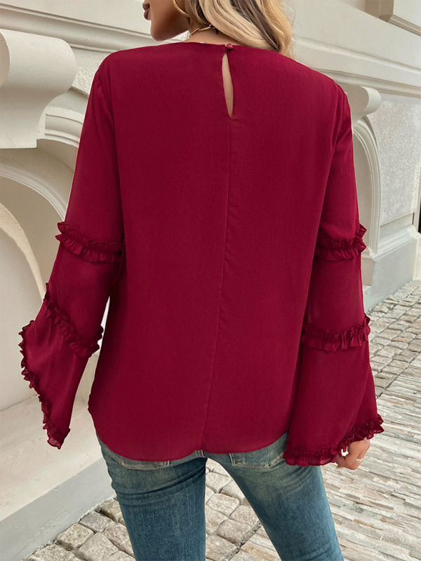 Blouses - The Ruffle Sleeve Blouse for Woman