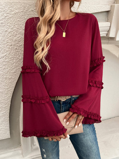 Blouses - The Ruffle Sleeve Blouse for Woman