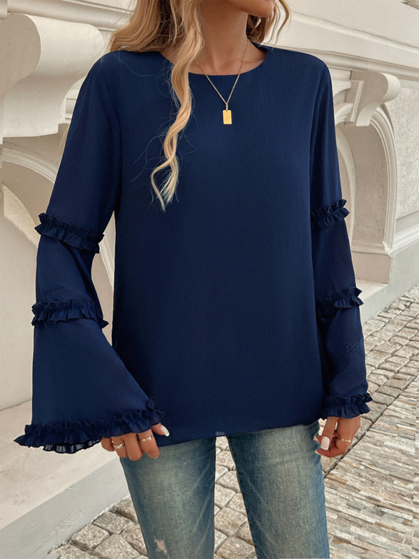 Blouses - The Ruffle Sleeve Blouse for Woman