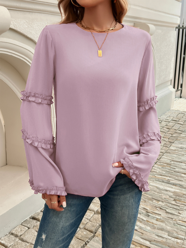 Blouses - The Ruffle Sleeve Blouse for Woman