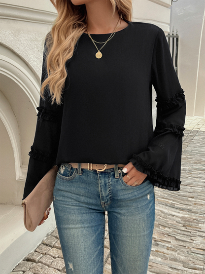 Blouses - The Ruffle Sleeve Blouse for Woman