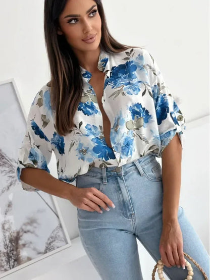 Blouses - Vibrant Floral Print Casual Blouse