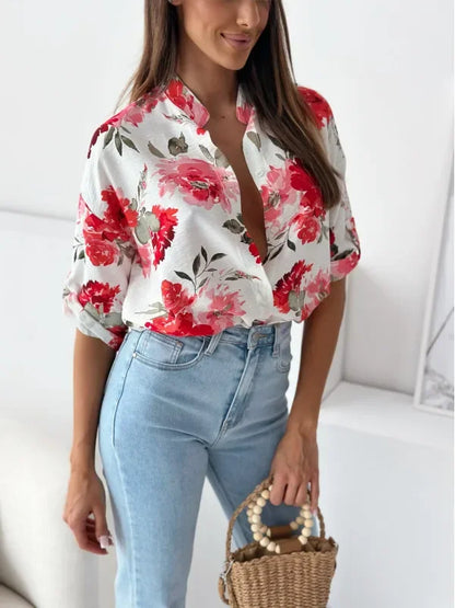 Blouses - Vibrant Floral Print Casual Blouse