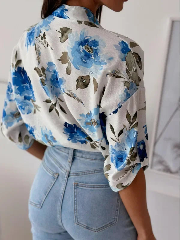 Blouses - Vibrant Floral Print Casual Blouse