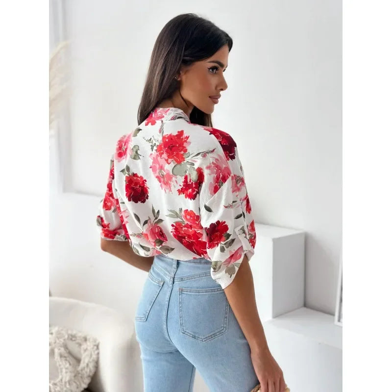 Blouses - Vibrant Floral Print Casual Blouse