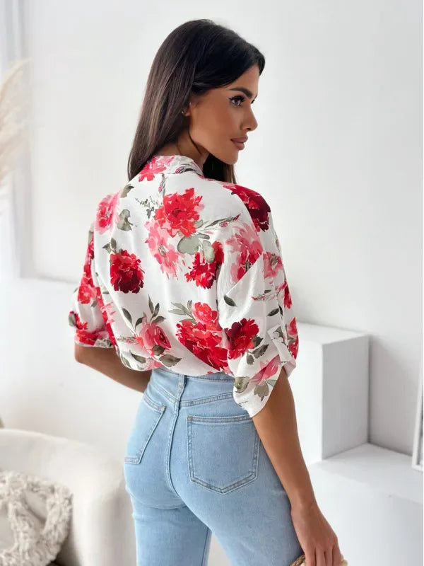 Blouses - Vibrant Floral Print Casual Blouse