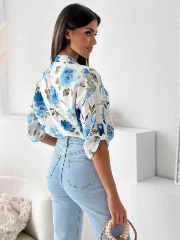 Blouses - Vibrant Floral Print Casual Blouse