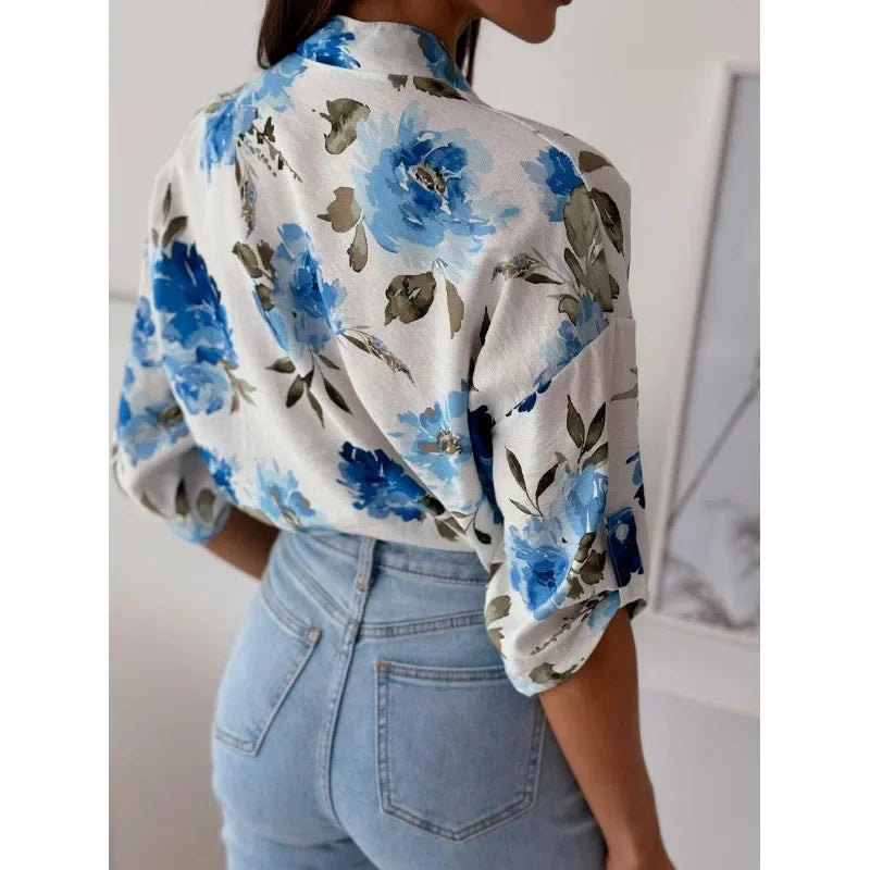 Blouses - Vibrant Floral Print Casual Blouse