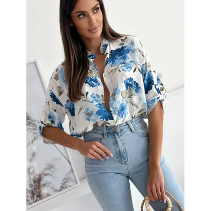 Blouses - Vibrant Floral Print Casual Blouse