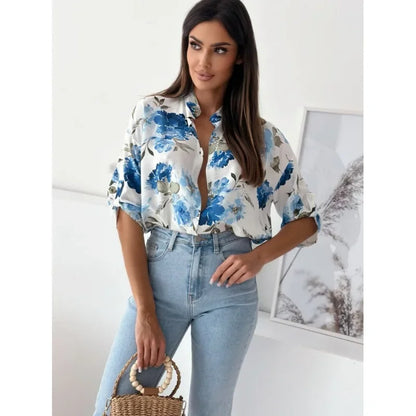 Blouses - Vibrant Floral Print Casual Blouse