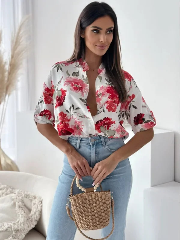 Blouses - Vibrant Floral Print Casual Blouse