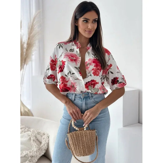 Blouses - Vibrant Floral Print Casual Blouse