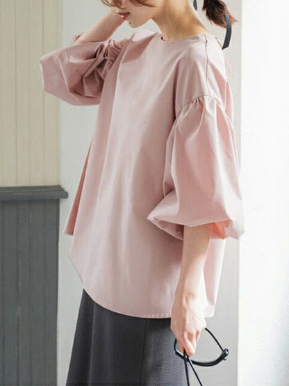 Vintage Balloon Sleeves Loose Blouse in Cotton