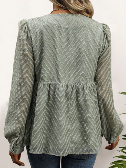 Women Chevron Textured Top Blouse with Long Sleeves