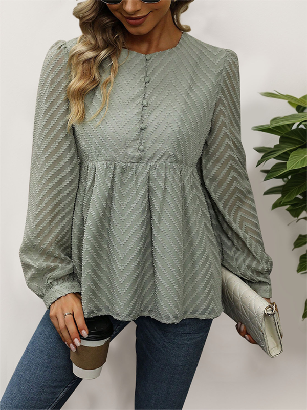 Women Chevron Textured Top Blouse with Long Sleeves