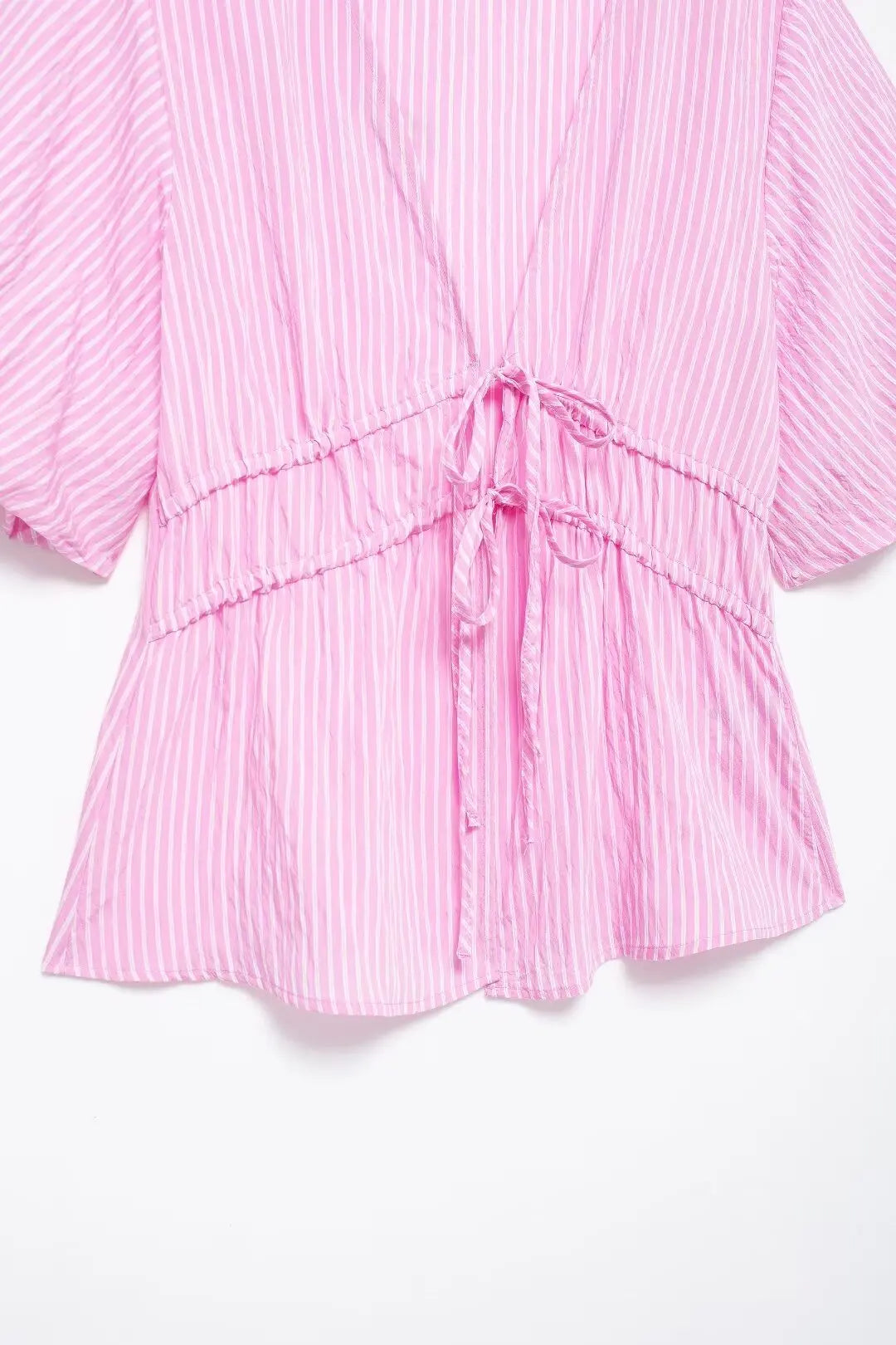 Blouses- Women Pink Peplum Striped Blouse for Spring- - Pekosa Women Fashion