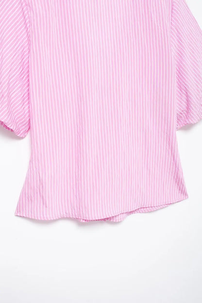 Blouses- Women Pink Peplum Striped Blouse for Spring- - Pekosa Women Fashion