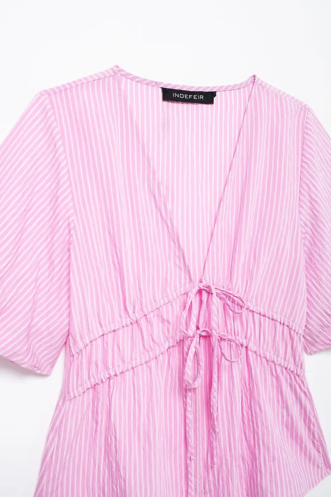 Blouses- Women Pink Peplum Striped Blouse for Spring- - Pekosa Women Fashion