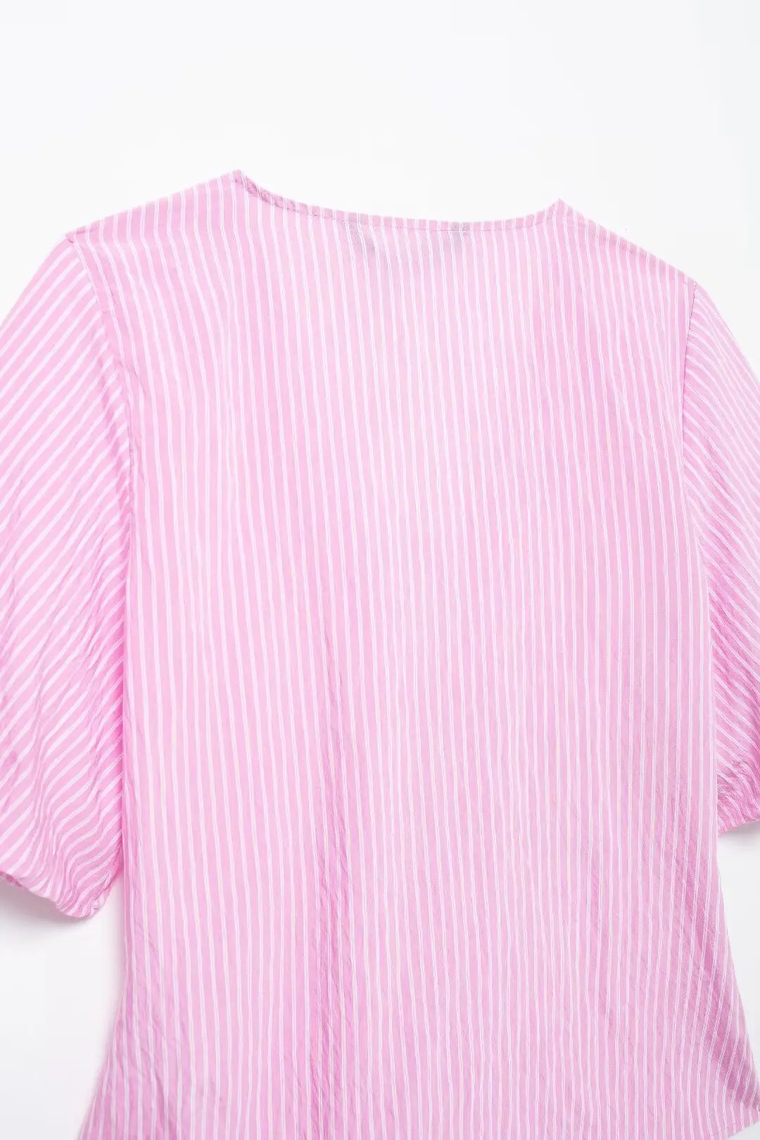 Blouses- Women Pink Peplum Striped Blouse for Spring- - Pekosa Women Fashion