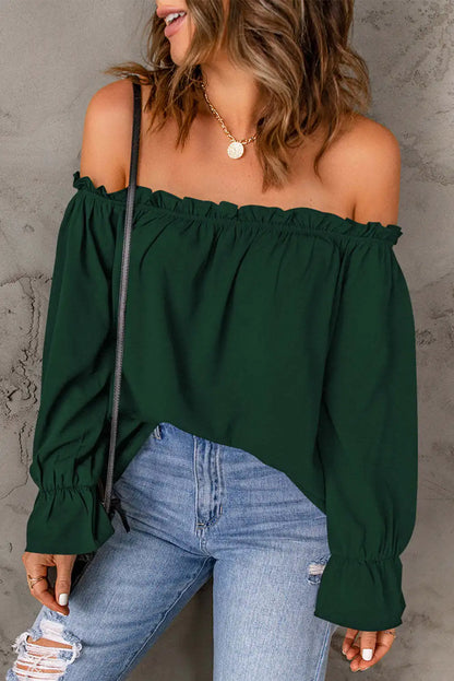 Blouses- Women Solid Off-Shoulder Blouse with Lantern Sleeves- - Pekosa Women Fashion