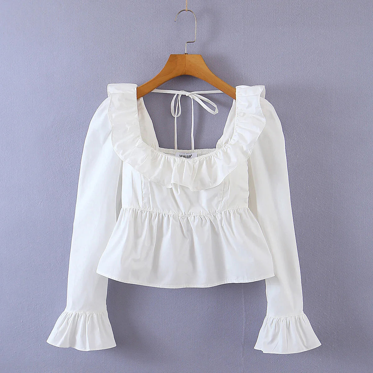 '- Women Vintage-Inspired Peasant Top - Ruffled Square Neck Blouse- - Chuzko Women Clothing