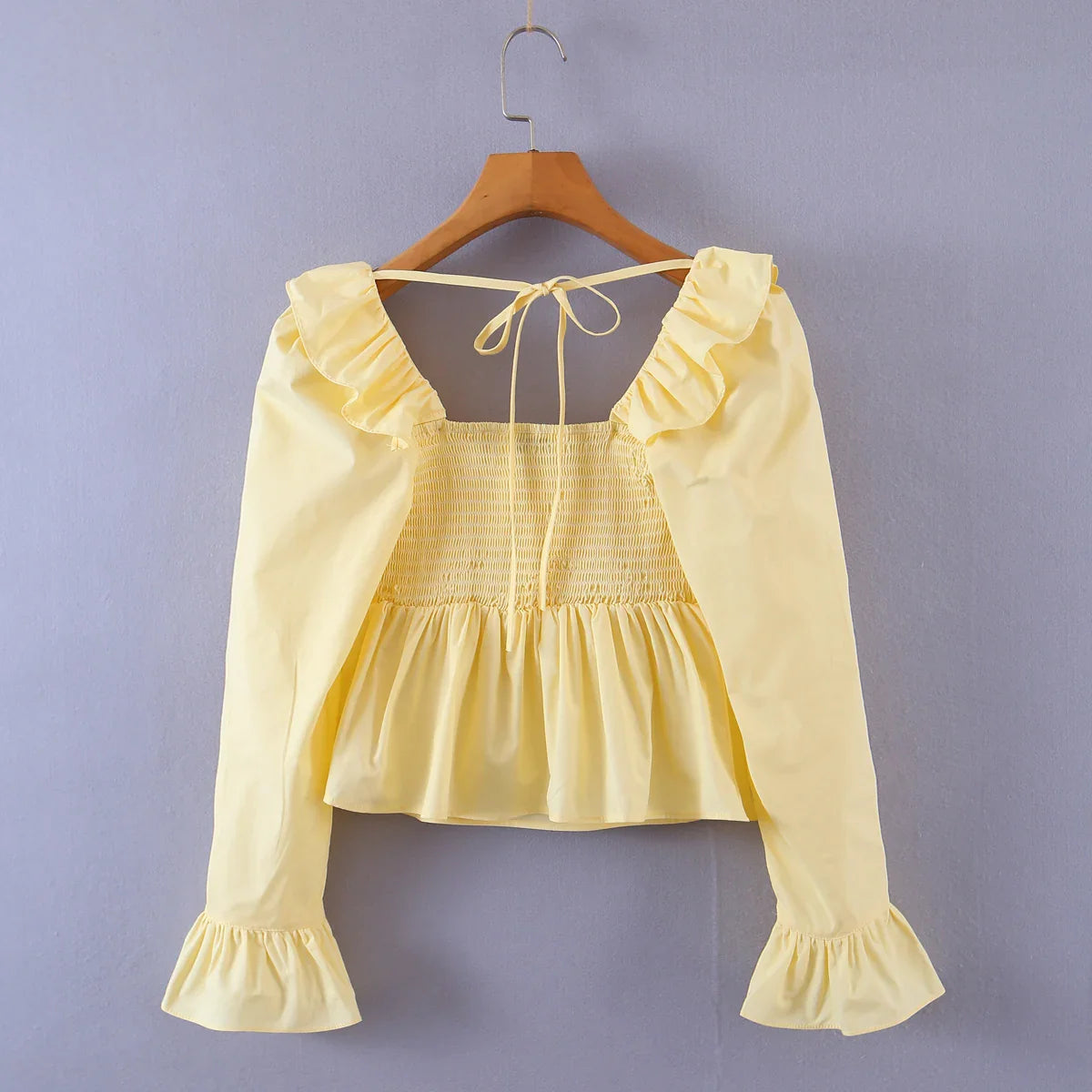 '- Women Vintage-Inspired Peasant Top - Ruffled Square Neck Blouse- - Chuzko Women Clothing