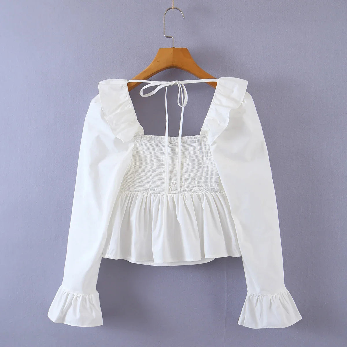 '- Women Vintage-Inspired Peasant Top - Ruffled Square Neck Blouse- - Chuzko Women Clothing