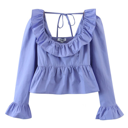 '- Women Vintage-Inspired Peasant Top - Ruffled Square Neck Blouse- - Chuzko Women Clothing