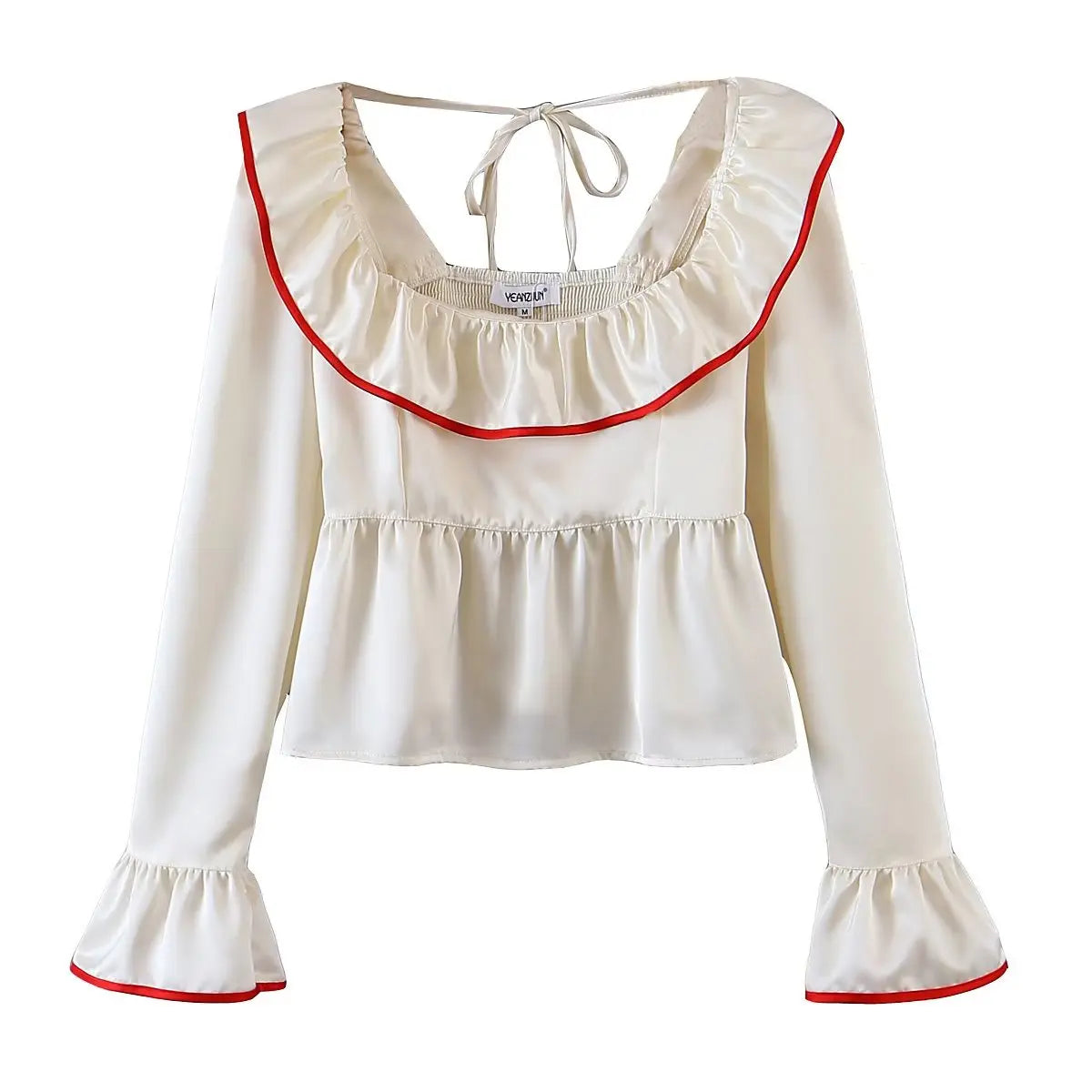 '- Women Vintage-Inspired Peasant Top - Ruffled Square Neck Blouse- - Chuzko Women Clothing