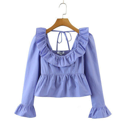 '- Women Vintage-Inspired Peasant Top - Ruffled Square Neck Blouse- - Chuzko Women Clothing