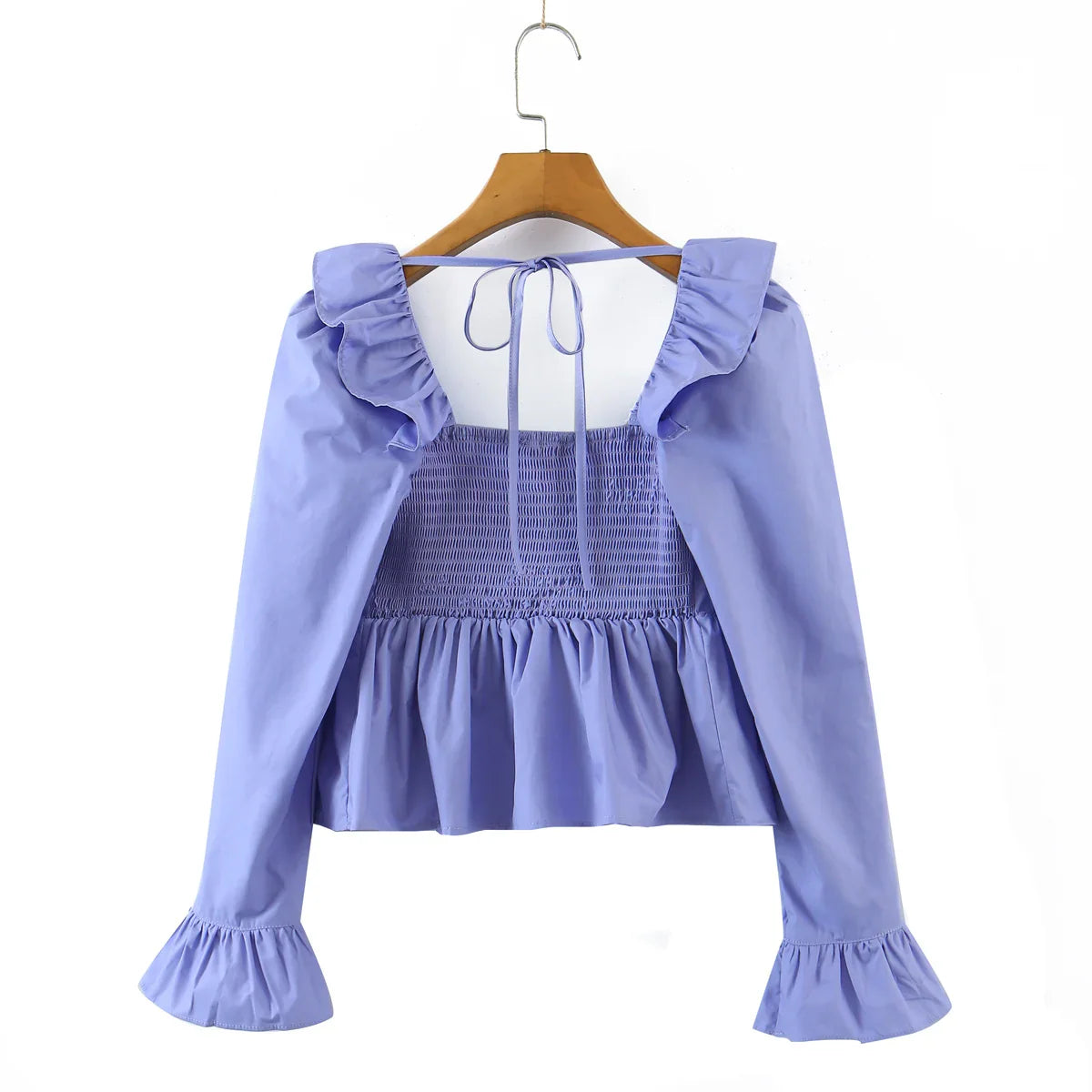 '- Women Vintage-Inspired Peasant Top - Ruffled Square Neck Blouse- - Chuzko Women Clothing