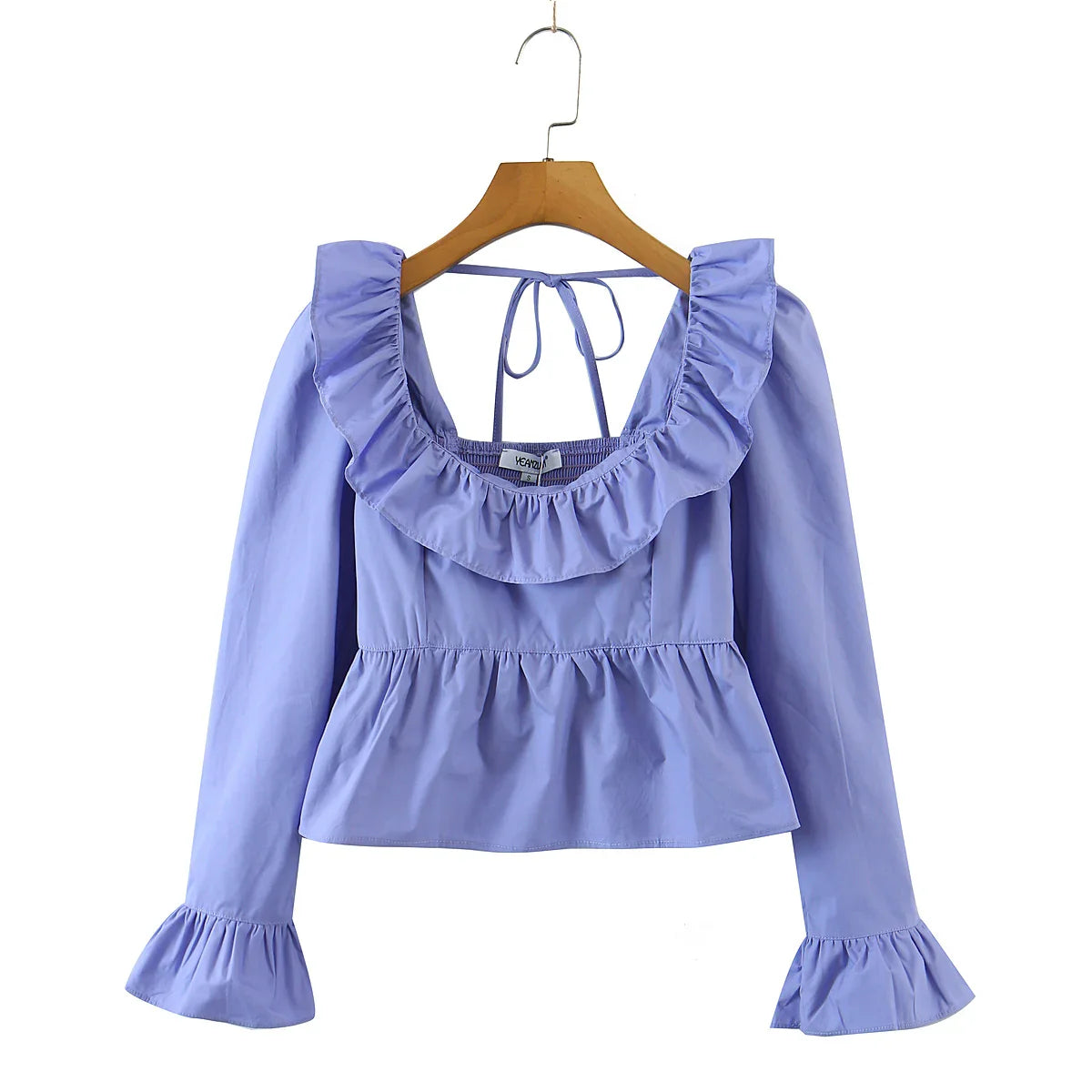 '- Women Vintage-Inspired Peasant Top - Ruffled Square Neck Blouse- PURPLE- Chuzko Women Clothing