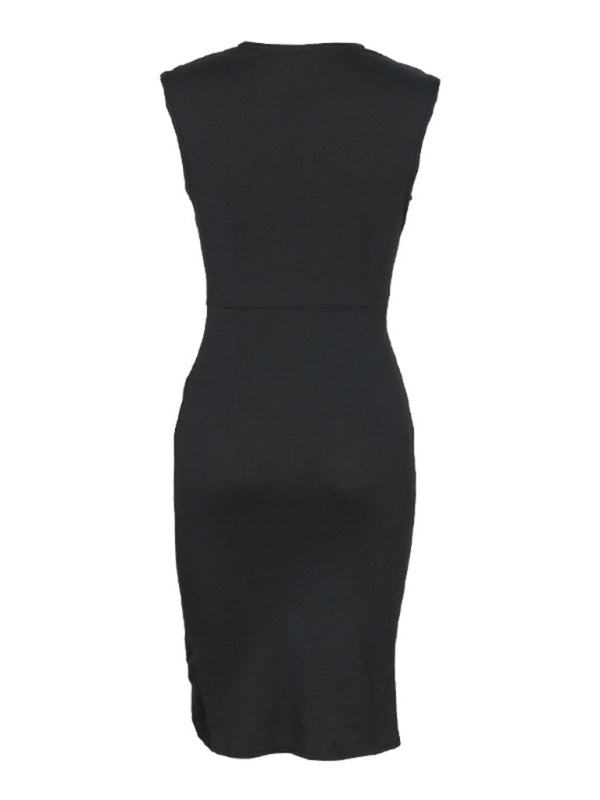 Bodycon Dresses- Asymmetric Ruched Body-Hugging Little Black Dress- - Pekosa Women Fashion