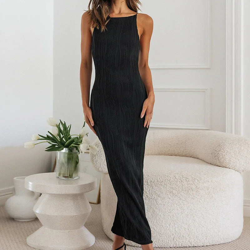 Bodycon Dresses- Elegant Long Ribbed Dress - Ideal for Business and Dinners- Black- Pekosa Women Fashion