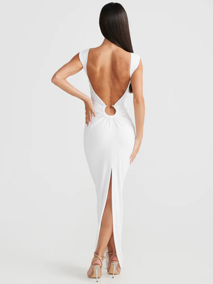 Bodycon Dresses - Figure-Hugging Party Maxi Dress with Circle Ring