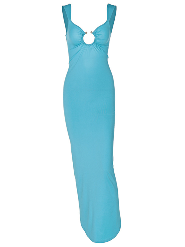 Bodycon Dresses - Figure-Hugging Party Maxi Dress with Circle Ring