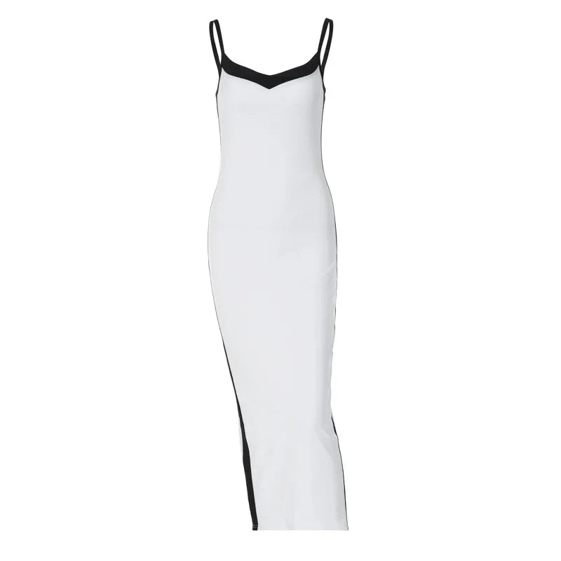 Bodycon Dresses- White V-Neck Dress with Side Stripe - Perfect for Casual Dates- - Pekosa Women Fashion