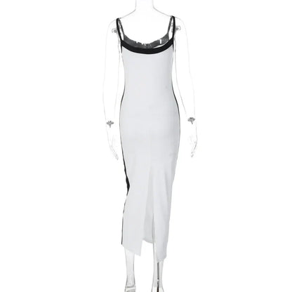 Bodycon Dresses- White V-Neck Dress with Side Stripe - Perfect for Casual Dates- - Pekosa Women Fashion