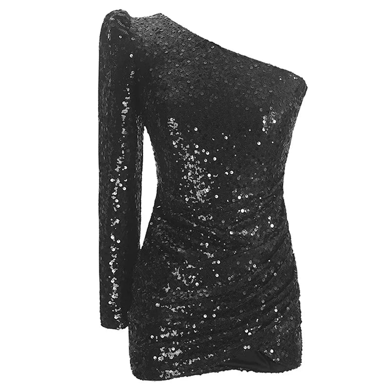 Bodycon Mini Dresses - Glamorous One-Shoulder Sequined Bodycon Dress