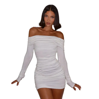 Bodycon Mini Dresses - Off-Shoulder Ruched Mini Party Dress – Perfect for evening events