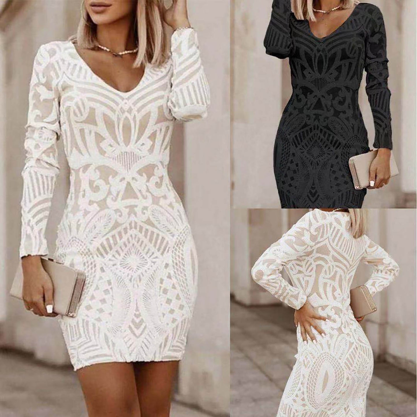 Bodycon Mini Dresses- Sleek and Slim Geometric Mini Dress Evening Wear