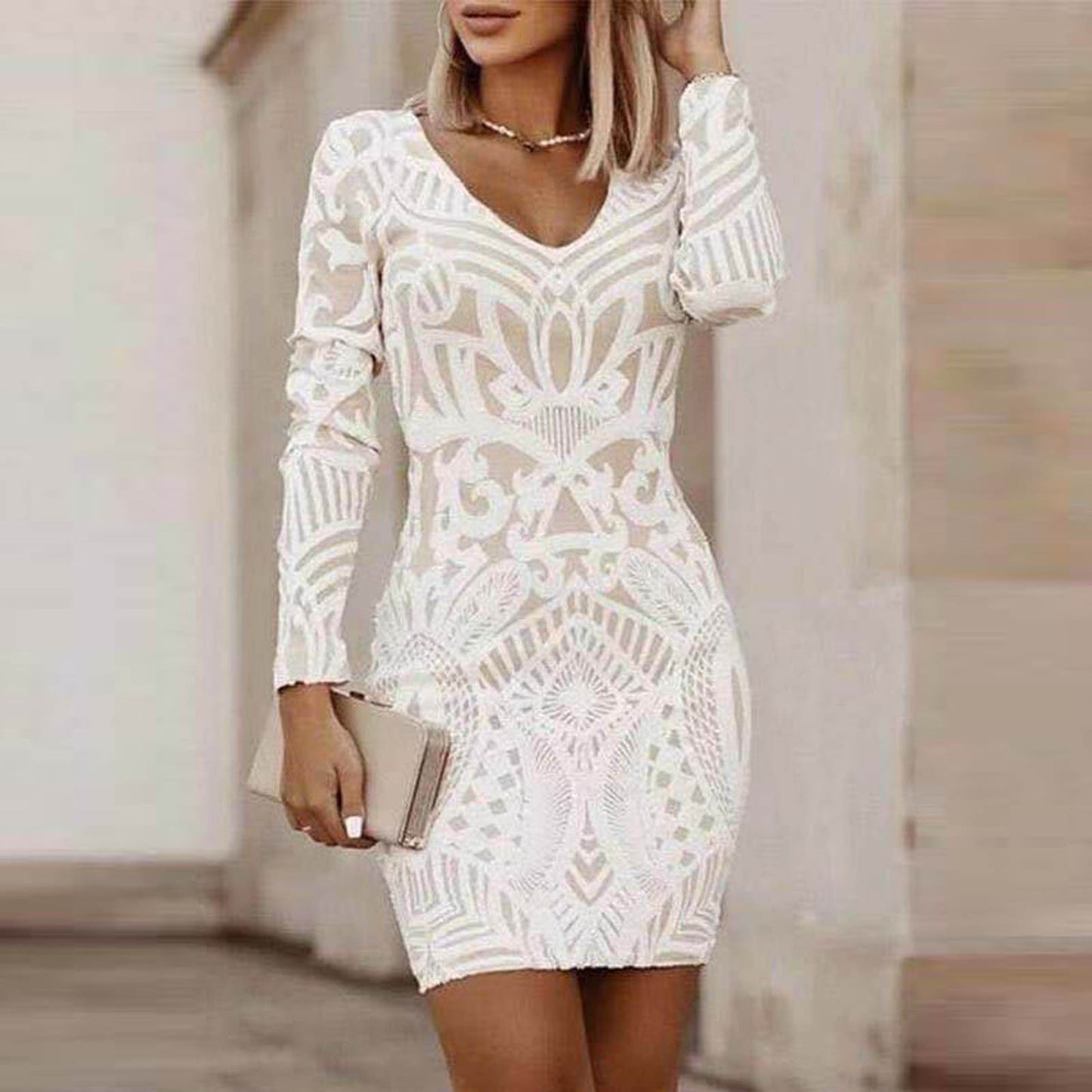 Bodycon Mini Dresses- Sleek and Slim Geometric Mini Dress Evening Wear