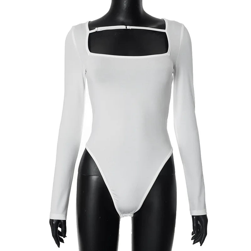 Bodysuits - Modern Long Sleeves Square-Neck Bodysuit for Every Occasion