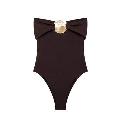 Bodysuits - Strapless Bodysuit with Golden Centerpiece