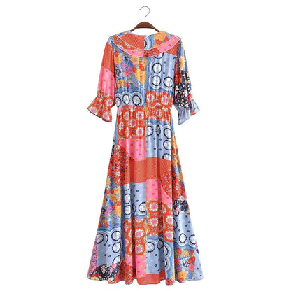 Boho Dresses - Boho Frill V-Neck 100% Viscose Dress Floral Print